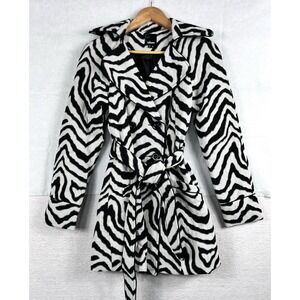 Takara Zebra Print Trench Coat Womens Small | Belted Statement Mob Wife Jacket